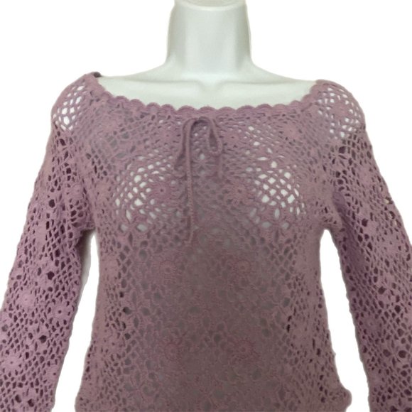 Cool Line LTD Junior Lavender Crochet Scoop Neck Crocheted Shirt Top Size Small - Picture 3 of 5